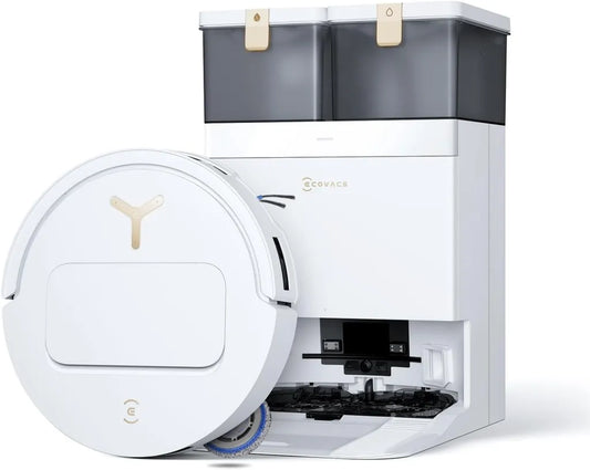 ECOVACS DEEBOT T50 PRO OMNI Saugroboter, 25000 Pa, AIVI 3D-Technologie, automatische Reinigungsmitteldosierung, Wischmop-Reinigung bei 75°C, Heißlufttrocknung, nur 81 mm hoch, glänzend weiß