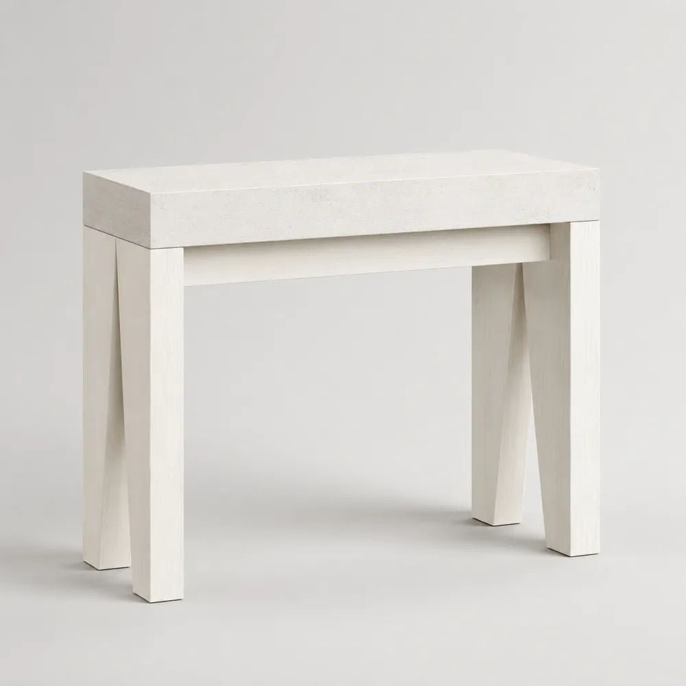 Rechteckiger Konsolentisch mit Schublade aus massivem Kiefernholz, Weiß, 80 x 35 x 76 cm