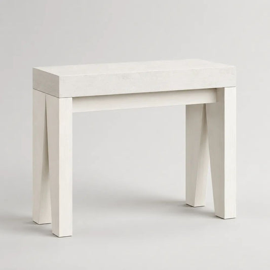 Rechteckiger Konsolentisch mit Schublade aus massivem Kiefernholz, Weiß, 80 x 35 x 76 cm