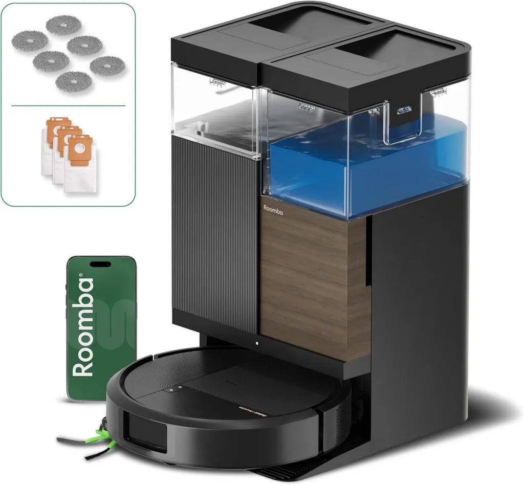 iRobot Roomba Combo 576 Plus mit AutoWash Dock, 25Kpa, Multifunktions-Dock, Clearview LiDAR und Kamera, Selbstentleerung, Extra Zubehör, Schwarz