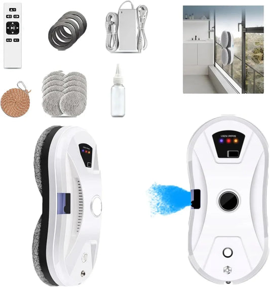 Hooha Automatischer Fensterputzroboter mit Wasserstrahl und Fernbedienung, 5600Pa Reinigungskraft, 3 Routen, 4m Sicherheitsseil, 30 ml Tank, für Glas und Marmor