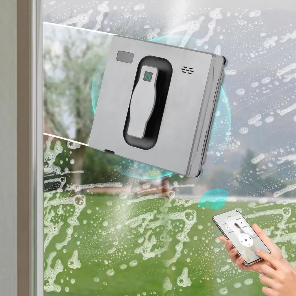 Intelligenter Fensterreinigungsroboter mit Ultraschall, 2500Pa Saugkraft, App-Steuerung, 3 Modi, Sprachansage, Fernbedienung, Sicherheitsseil und Wassertank