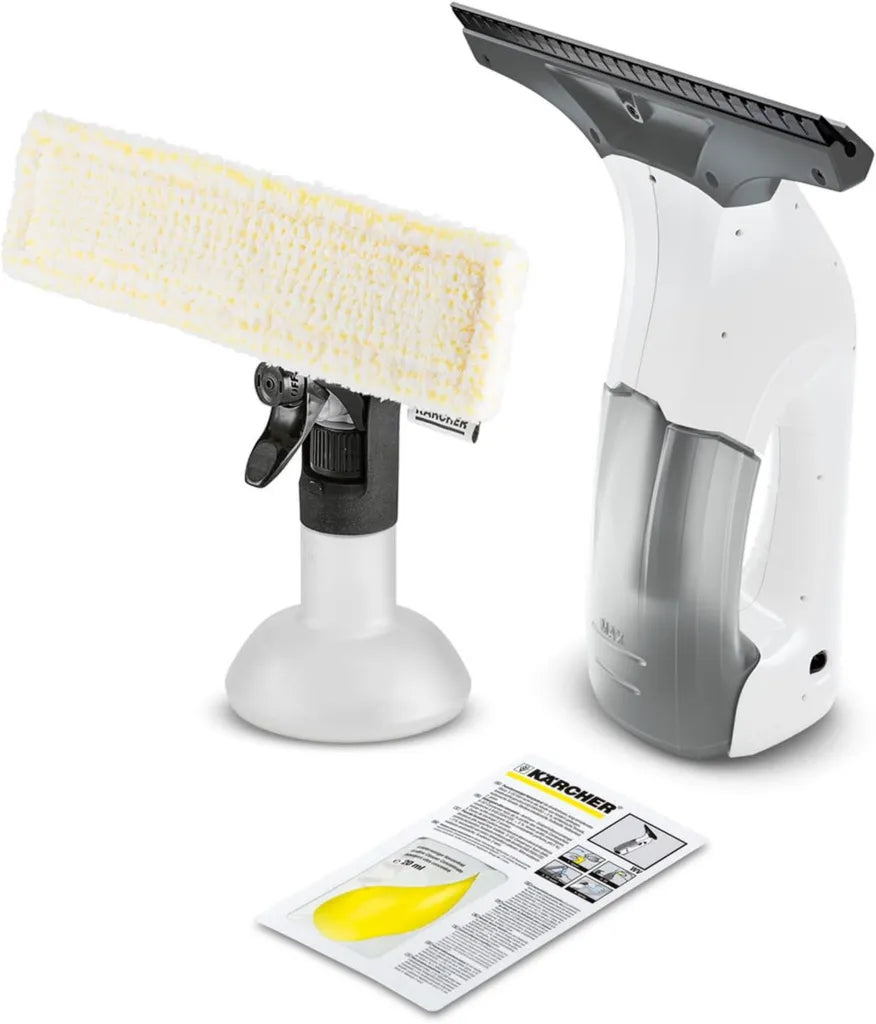 Kärcher WV 1 Plus Fenstersauger, LED-Anzeige, 100 ml Schmutzwassertank, Leichtgewicht 0,5 kg, inkl. Sprühflasche mit Mikrofaserbezug, 20 min Akkulaufzeit