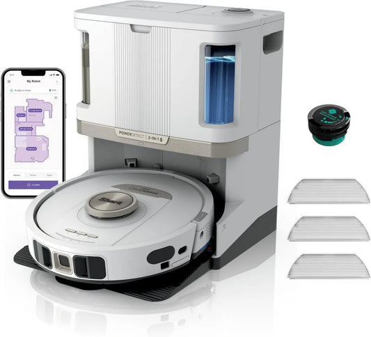 Shark 2-in-1 Staub- und Wischroboter mit automatischer Entleerung, 3D- und LiDAR-Navigation, App-Steuerung, Hindernisvermeidung, Weiß