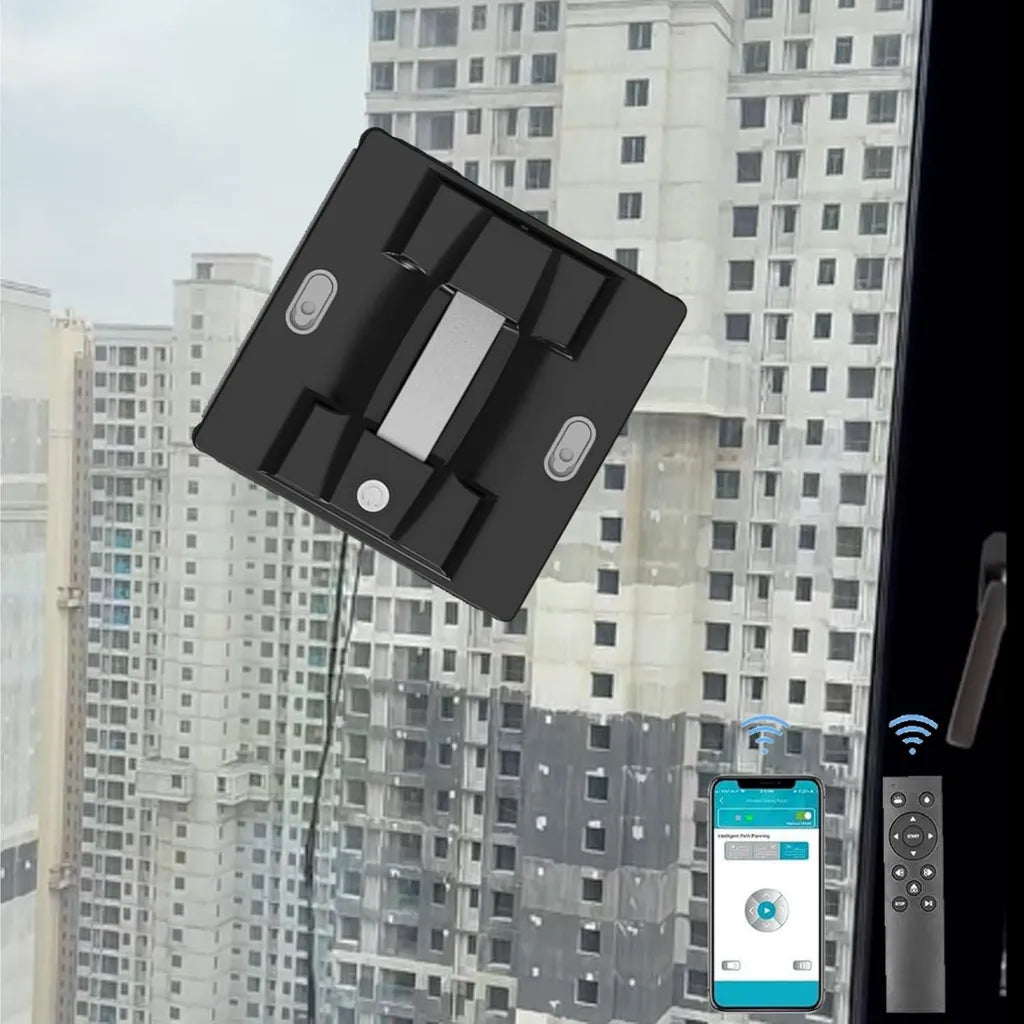 Fensterputzroboter mit Doppel-Düsen und 5600 Pa Saugkraft, Kanten- und Eckenerkennung, Schwarz