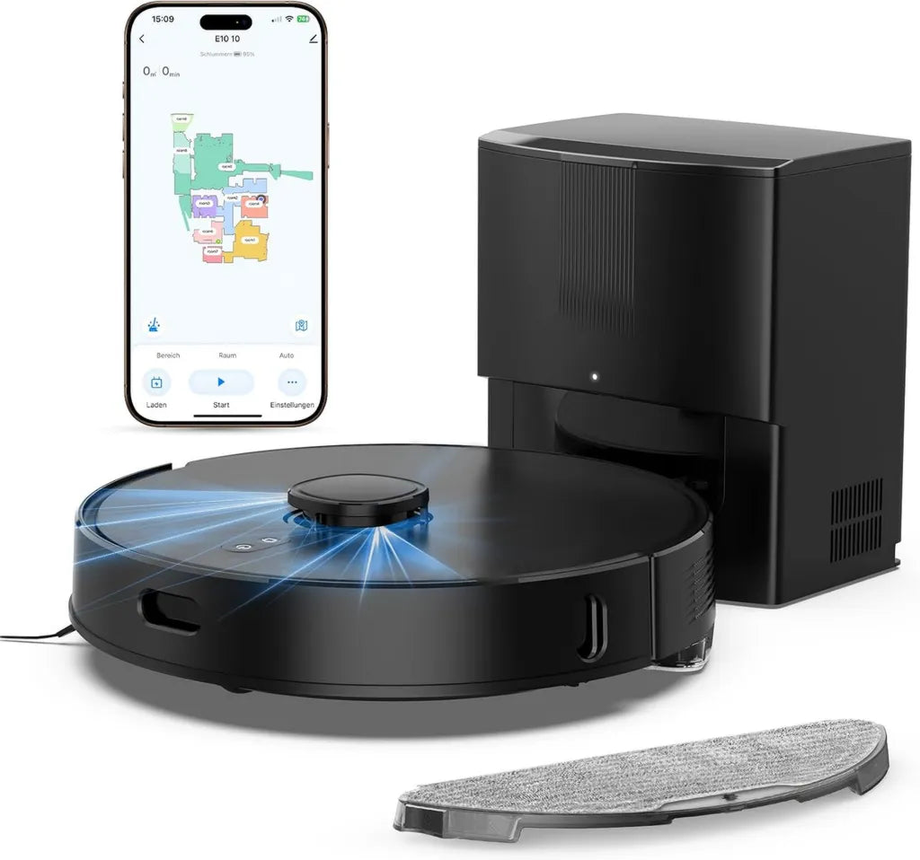 Intelligenter Saug- und Wischroboter mit Absaugstation, 8000Pa, LiDAR-Navigation, Schwarz