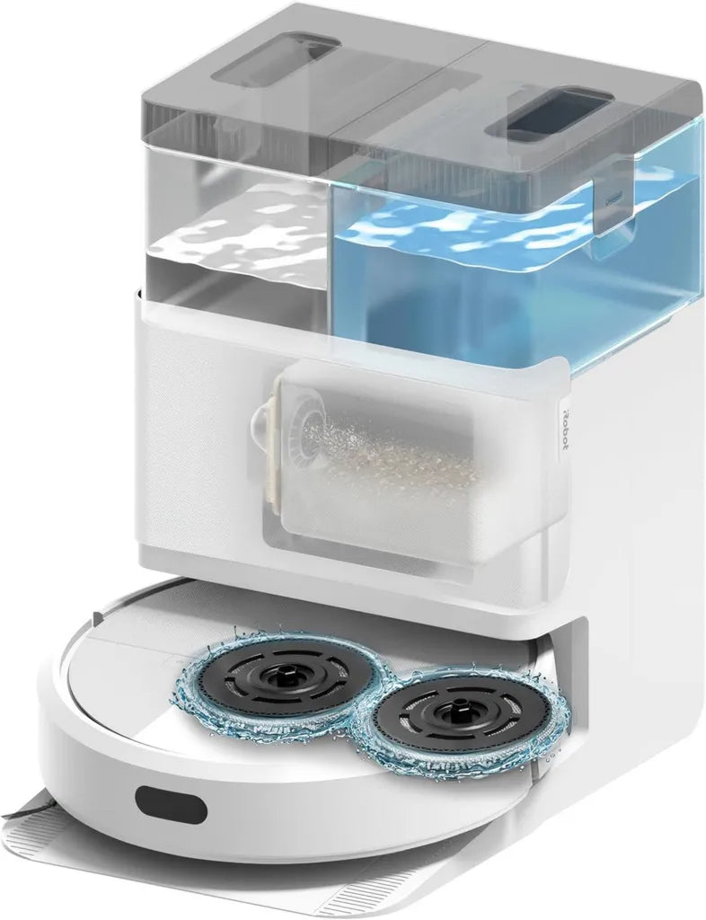 iRobot Roomba Plus 405 Combo Saug-Wischroboter mit AutoWash Dock - Präzises LiDAR, 7000Pa Saugleistung, DualClean Wischpads, Teppichsensor, 75 Tage Entleerung - Weiß