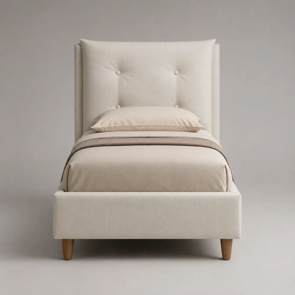 Gepolstertes Stauraumbett 90 × 200 cm mit Hub-Lattenrost, Polyesterbezug und hohem Kopfteil, Creme