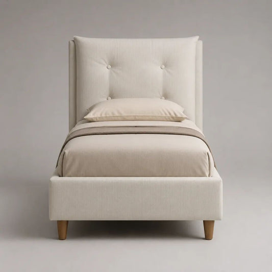 Gepolstertes Stauraumbett 90 × 200 cm mit Hub-Lattenrost, Polyesterbezug und hohem Kopfteil, Creme