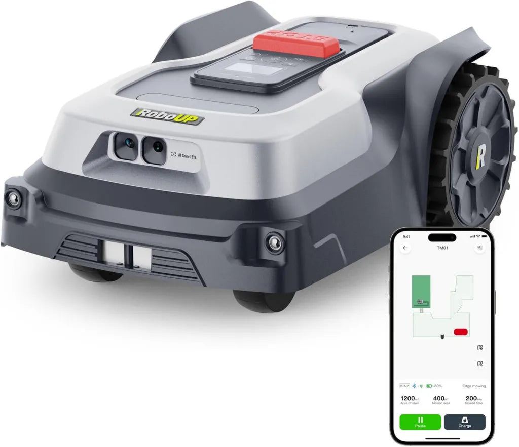 T1200Pro Rasenmähroboter mit KI-Navigation, Ohne Begrenzungskabel, Für Flächen bis 1500㎡, RTK-Technologie, Intelligente Kartierung und Routenplanung, 24° Steigung, Leise bei 56dBA, Wasserfest nach IPX6
