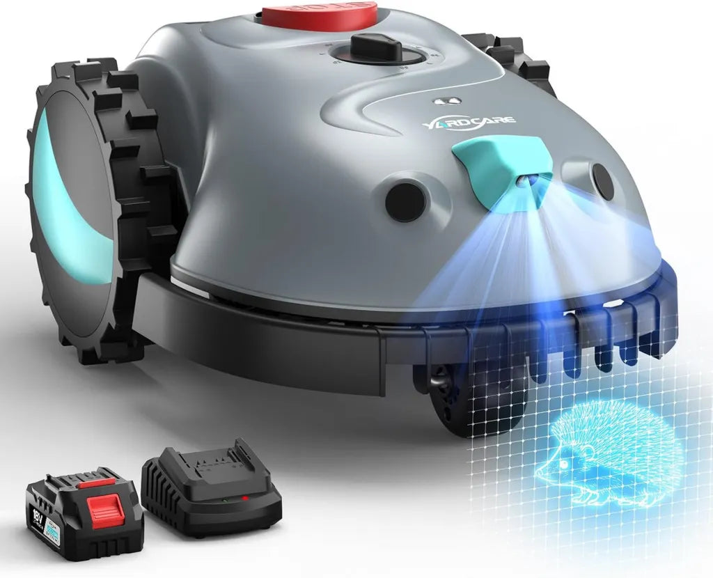 YARDCARE V100 Roboter-Rasenmäher mit Vision-Navigation, ohne Begrenzungskabel, 150 m² Kapazität, 4Ah Akku, Spiralschnitt und intelligenter Hinderniserkennung
