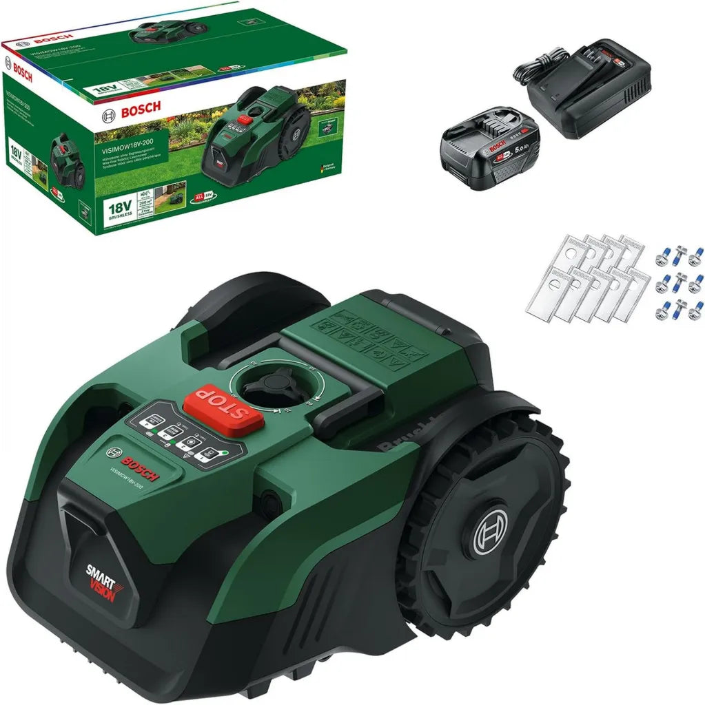 Bosch Rasenmäher-Roboter VISIMOW18V-200 für kleine Gärten, 200 m², mit Akku und Ladegerät