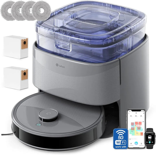 Lefant M3 Robotersauger mit Wischfunktion, 12000 Pa Saugleistung, Hindernisvermeidung, automatisches Andocken, 220 Minuten Laufzeit, Anti-Verwicklungs-Technologie, LiDAR-Navigation, WLAN, App- und Alexa-Steuerung, grau