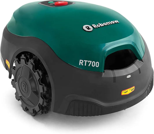 ROBOMOW RT700 Mähroboter für Rasenflächen bis 700 qm, 4,3 Ah, 18 cm Schnittbreite, einfache Installation, selbstreinigend mit schwimmendem Mähdeck und Mulchreiniger