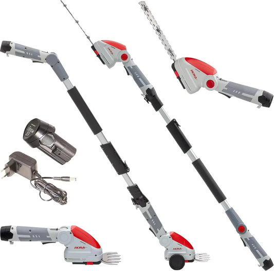 IKRA 12V Akku Gras- und Strauchschere mit Teleskopgriff, verstellbarer Winkel und Ladegerät, Made in Germany