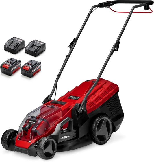 Einhell Akku-Rasenmäher 36V, 36cm Schnittbreite, 400m² Reichweite, bürstenlos, 40L Fangkorb, 25-75mm Höhe, inkl. 2x 4,0Ah Akkus & Ladegeräte