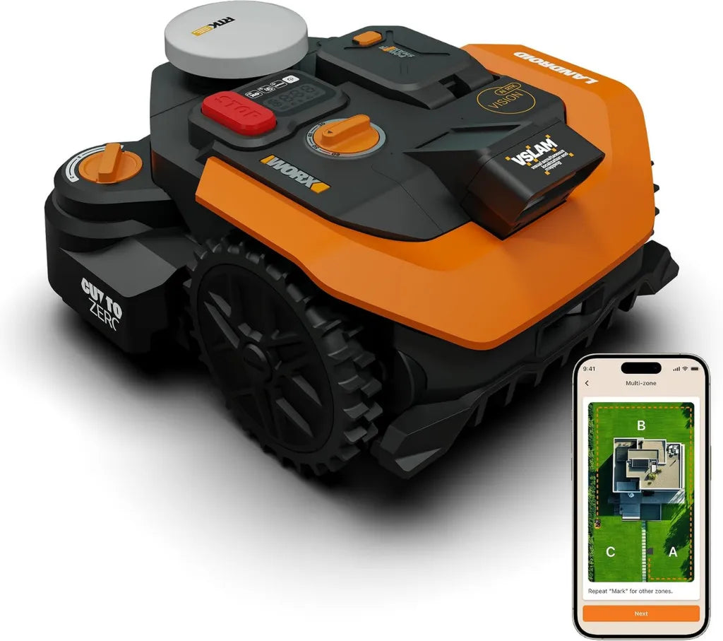 Intelligenter WORX Landroid Mähroboter WR308E ohne Begrenzungskabel für 800m² mit KI-Navigation