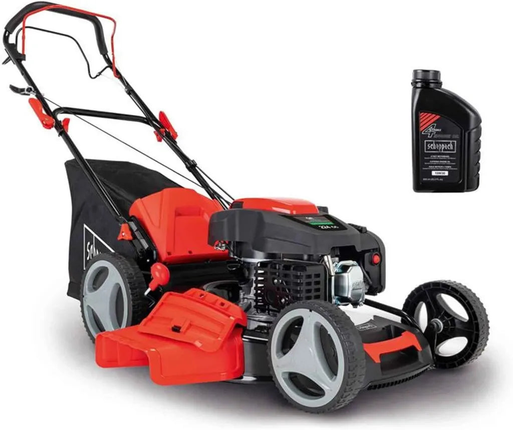 Scheppach Benzin-Rasenmäher MS225-53 mit Antrieb, 53 cm Schnittbreite, 65L Fangsack, 7-fach Höhenverstellung, Seitenauswurf & Reinigung, Mulchfunktion, inkl. Motoröl