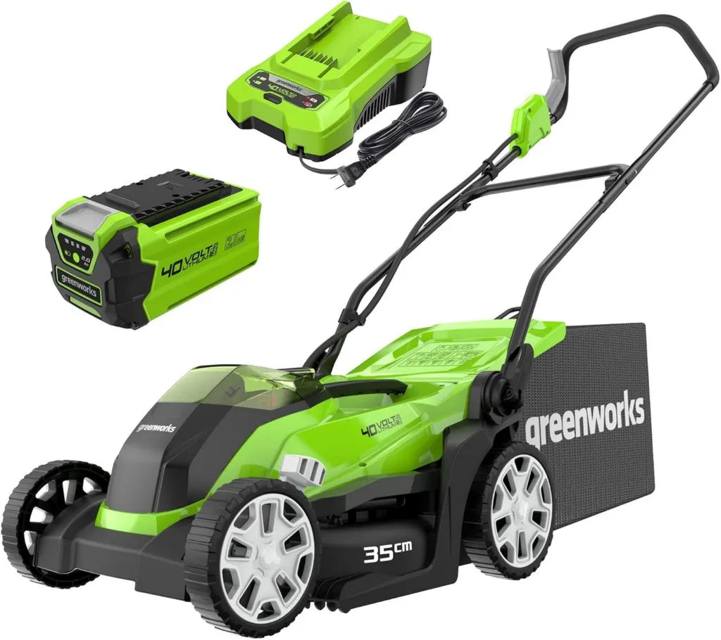 Greenworks 40V Akku-Rasenmäher für 200 m², 35 cm Schnitt, 40L Fangkorb, inklusive 2Ah Akku & Ladegerät, 3 Jahre Garantie