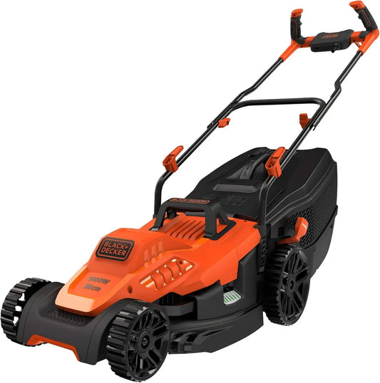 Black+Decker Leistungsstarker Elektro-Rasenmäher, 1.600W, 38cm Schnittbreite, mit 6-facher Höhenverstellung und 45l Fangbehälter