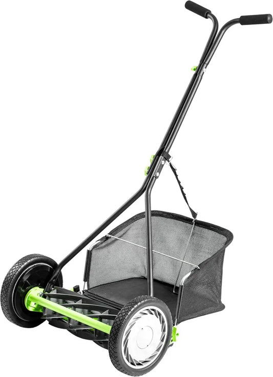 Earthwise Spindelmäher 916-16EWG - 16 Zoll mit 9 Messern und Grasfangkorb, Schwarz