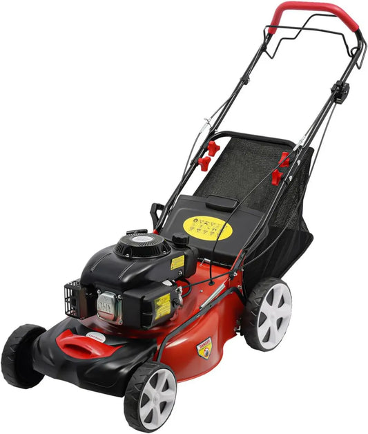 Selbstfahrender Benzin-Rasenmäher, 140cc 4-Takt Motor, 51 cm Schnittbreite, 8-fach Höhenverstellung, 60L Fangkorb, ideal für mittlere bis große Gärten