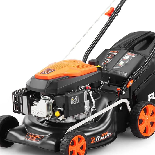 FUXTEC Benzin-Rasenmäher 42 cm, leistungsstark und leicht, ideal für kleine Gärten, 4-Takt-Motor, großer Grasfangkorb