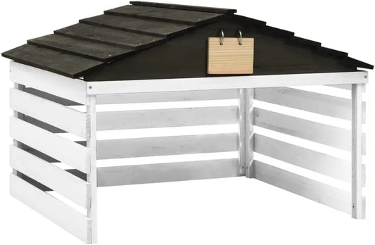 Robuste Rasenmähroboter-Garage aus Tannenholz, witterungsbeständig, mit UV-Schutz, 78x74x54 cm, Schwarz-Weiß