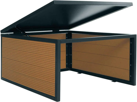 Robuste WPC-Mähroboter-Garage mit Schiebedach, Metallrahmen, Eichenoptik, 35x60x70cm
