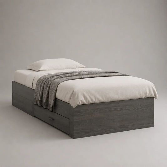 Stauraumbett 90 x 200 cm mit 2 Schubladen aus melaminbeschichteter Spanplatte, Dunkelgrau