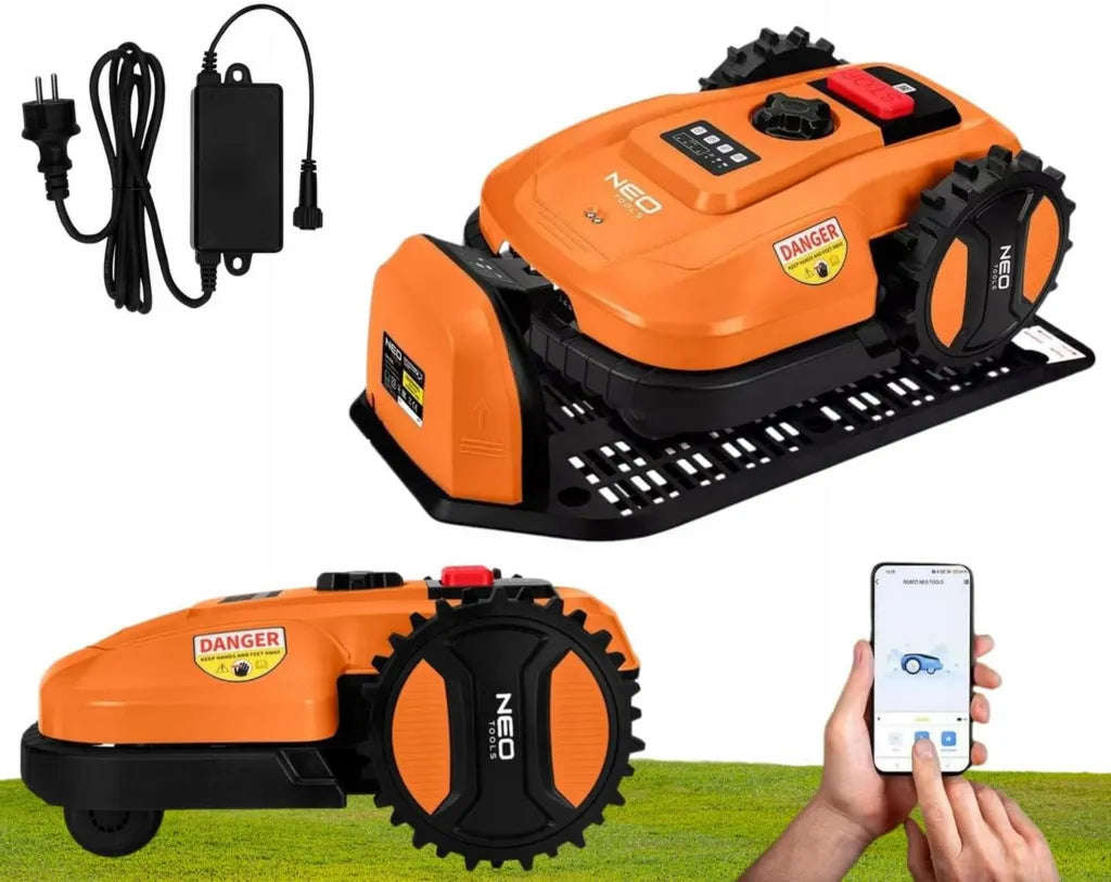 NEO TOOLS Rasenmäher-Roboter, Wechselakku, Smartphone-Steuerung, für Gärten bis 600 m²