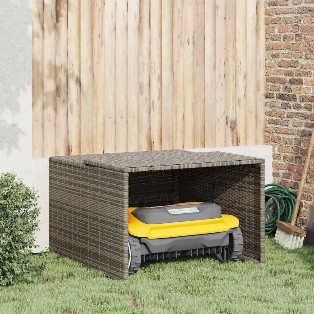 Robuste Rasenmäher-Roboter-Garage aus Poly-Rattan, Grau, 86 x 90 x 52/57 cm, Schutzabdeckung für den Garten