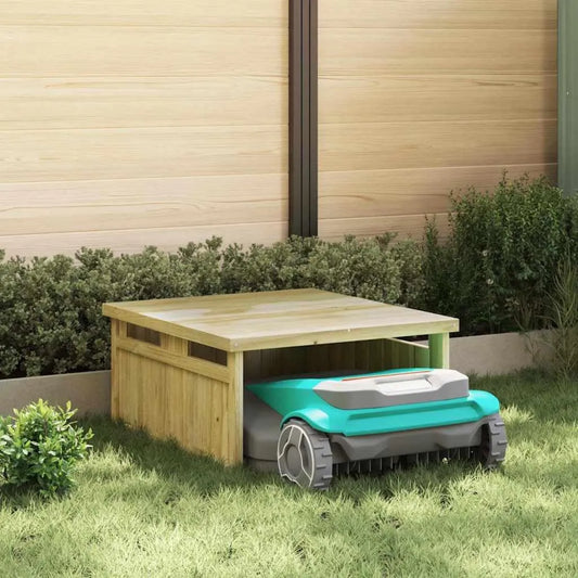 Rasenmäher-Garage aus braunem Kiefernholz, wetterfest, 73,5x81,5x38,5 cm, idealer Schutz für Mähroboter im Garten