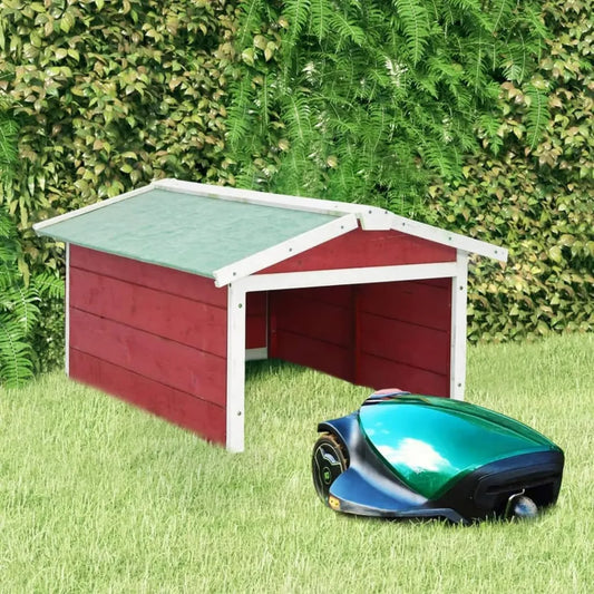 Witterungsbeständiger Holzunterstand für Rasenroboter, 72x87x50 cm, Rot-Weiß
