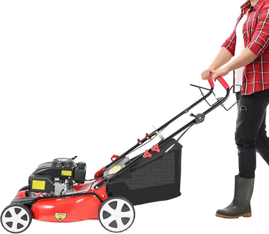 Kraftvoller Benzinrasenmäher mit 51cm Schnittbreite und Mulchfunktion, 60L Fangkorb, Radantrieb, 140cc Motor