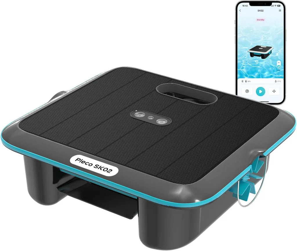 Solargerät Pool Roboter, Solarbetrieben mit Akku, Zwei Ladeoptionen, Temperatursensor, App-gesteuert, Rund-um-die-Uhr automatischer Skimmer
