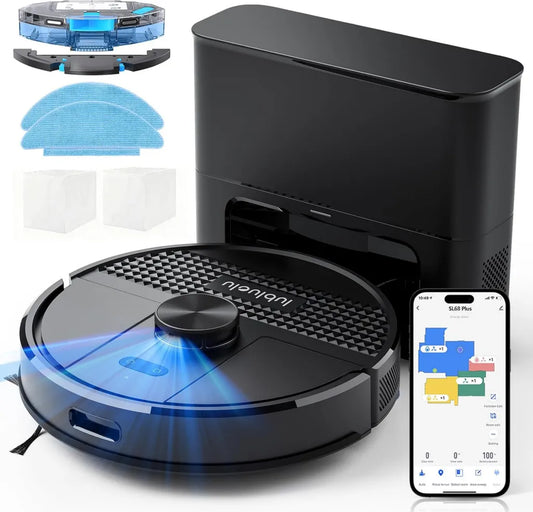 Lubluelu 3-in-1 Saugroboter mit Absaugstation, 4500Pa, Wischfunktion, Lasernavigation, App-Steuerung, No-Go Zonen, ideal für Tierhaare und Teppiche (SL68 Plus)