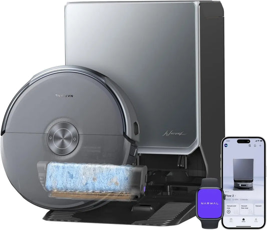 NARWAL Flow 2 Roboterstaubsauger mit Wischsystem und All-in-One-Station, 60°C Heißwasser, 31.000 Pa Saugleistung, CarpetFocus™-Technologie, 100°C Mopp-Reinigung und 60°C Heißlufttrocknung