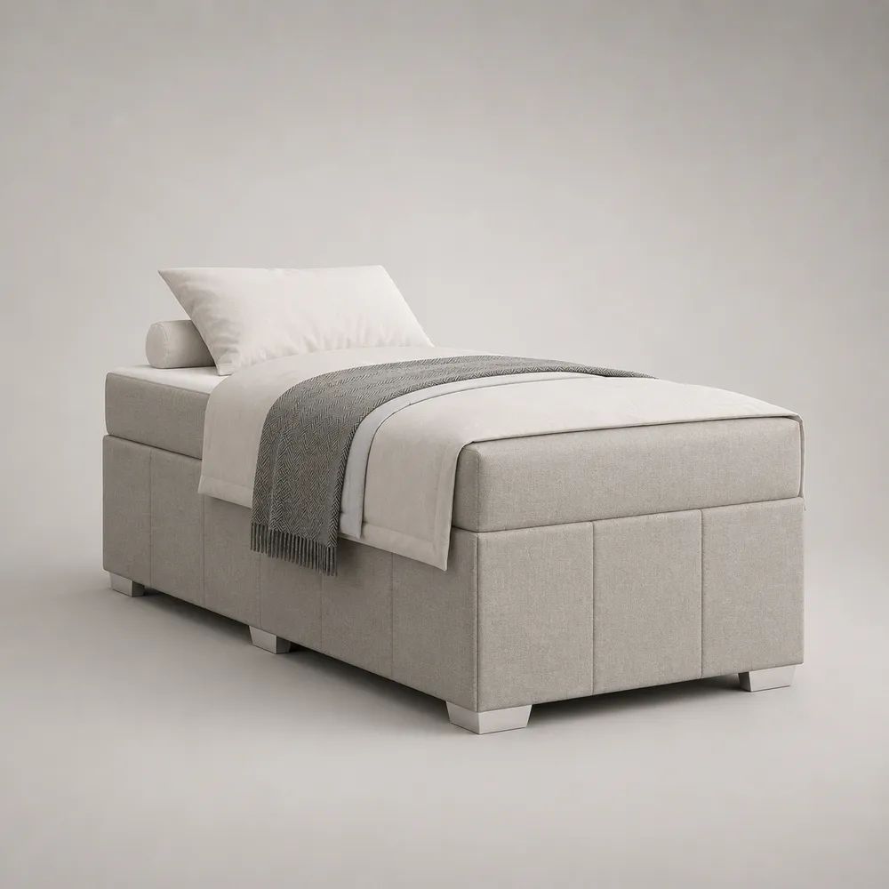 2-teiliges Boxspringbett 90 x 200 cm ohne Kopfteil mit Bonellfederkernmatratze und Polyesterbezug, Hellgrau/Silber