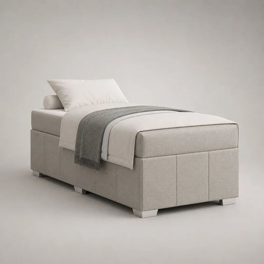 2-teiliges Boxspringbett 90 x 200 cm ohne Kopfteil mit Bonellfederkernmatratze und Polyesterbezug, Hellgrau/Silber