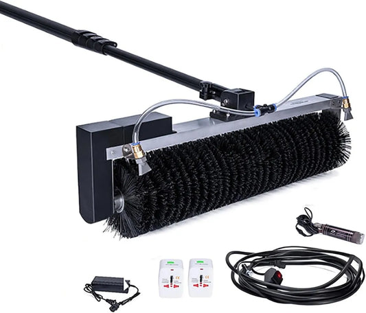 Solar Panel Reinigungsroboter mit 360° Drehkopf, Akku/Netzbetrieb, 60cm Bürste, Teleskopstange für Photovoltaik und Werbeschilder