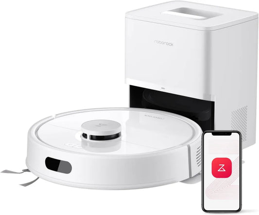 Roborock Q7 L5+ Saugroboter mit automatischer Entleerung und LiDAR-Navigation, 8000 Pa Saugkraft, ideal für Teppiche und Tierhaare, APP-gesteuert, Weiß
