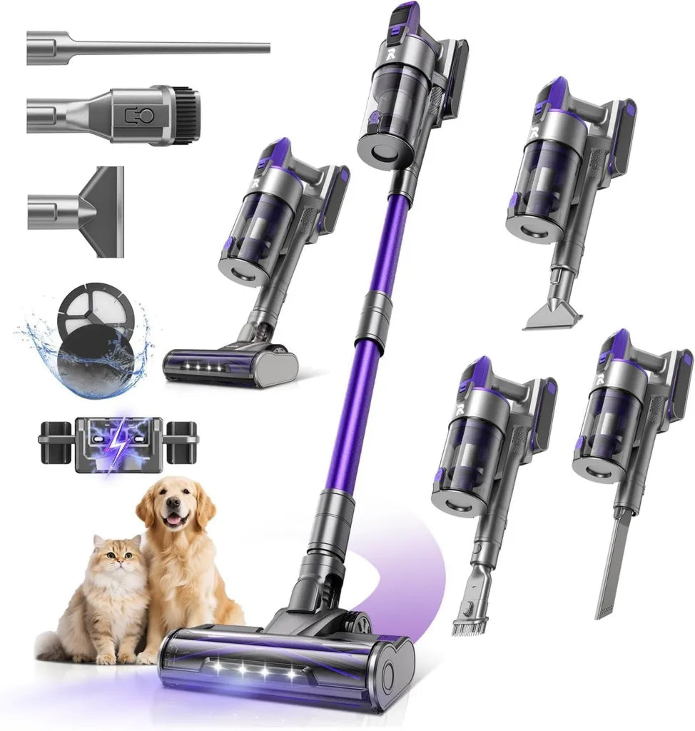 Redkey X18 Kabelloser Staubsauger, 650W, 80 Min Laufzeit, 8-in-1 mit Anti-Tangle, Display & LED-Bürste