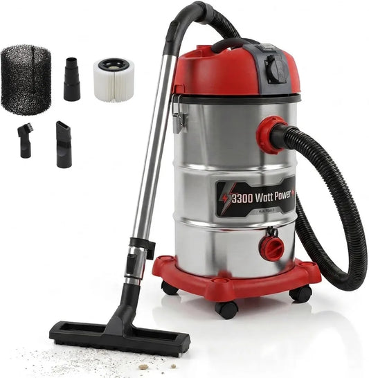 STAHLMANN VAC3300 3300W Industriestaubsauger mit Automatik-Steckdose, 30L Nass- & Trockensauger, Blasfunktion, 21kPa Leistung