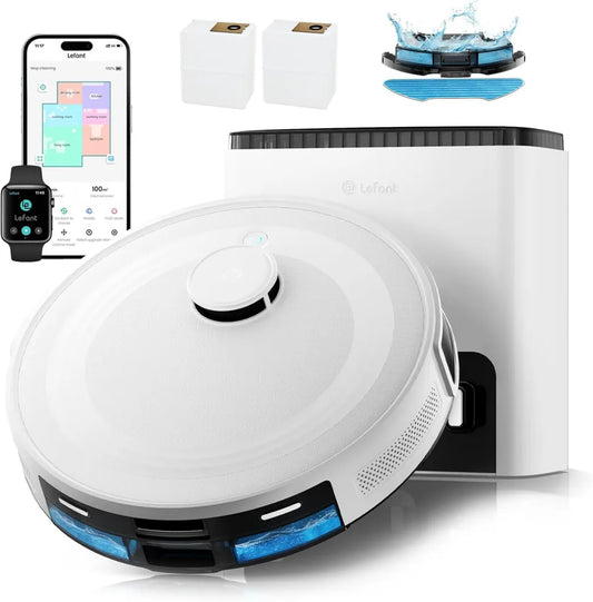 Lefant M2 Plus Staubsaugerroboter mit Laser-Navigation, 6000Pa Saugleistung, App- und Alexa-Steuerung, Weiß