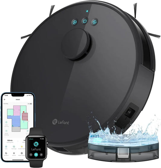 Lefant M1 Roboter Staubsauger mit Wischfunktion, LiDAR-Navigation, 5500Pa Saugleistung, Mehrstockwerkkarten, Automatische Aufladung, WLAN-kompatibel, No-Go-Zonen, Für Tierhaare, Teppich und Hartboden, Schwarz