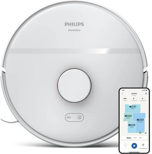 Philips Saug- und Wischroboter Serie 2000: Effiziente Reinigung, Lasernavigation, Teppicherkennung, App-Steuerung, 130 Min. Laufzeit, Arktikweiß