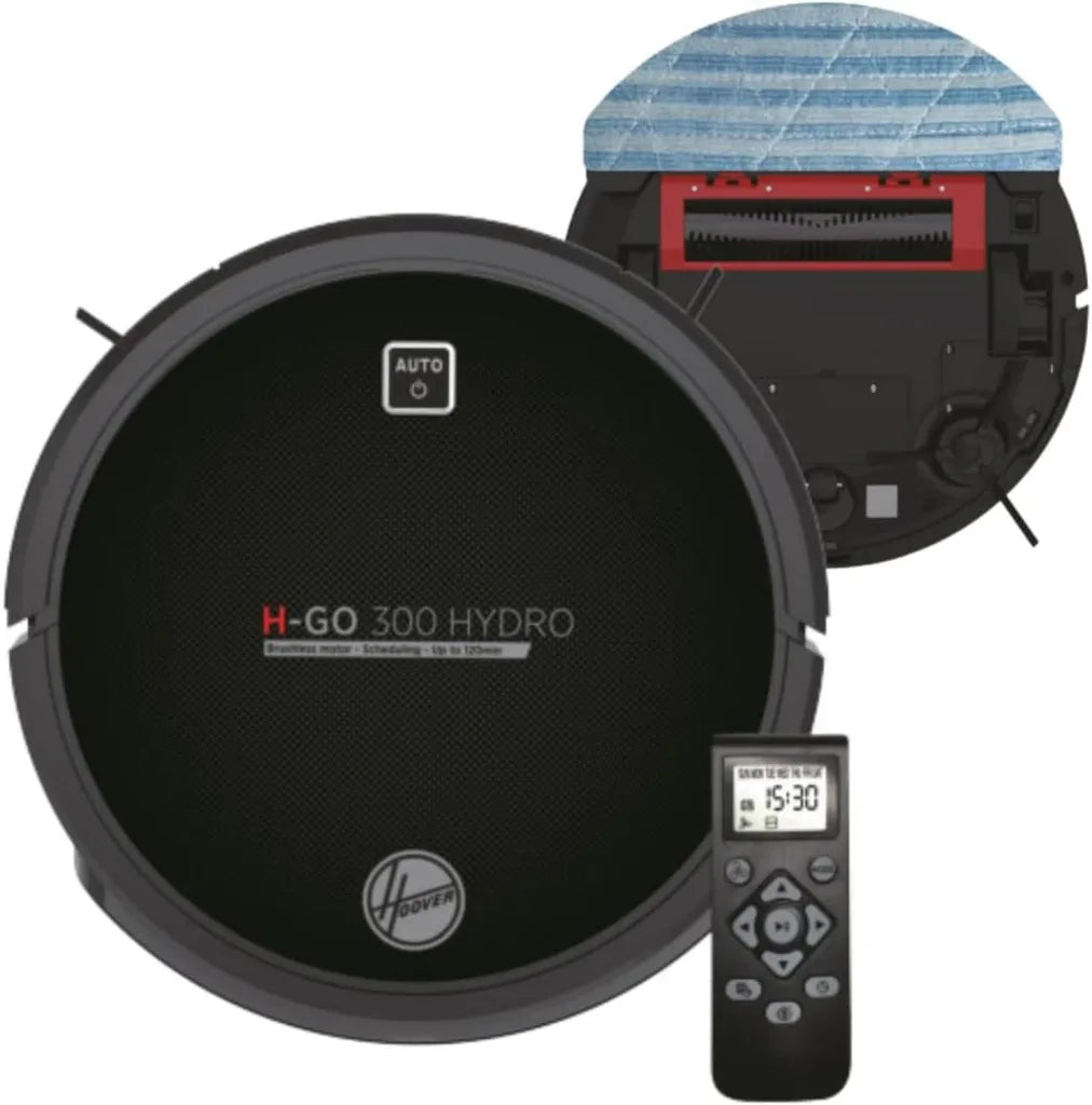 Hoover H-GO 300 Hydro: Intelligenter Saug- und Wischroboter für Teppiche und Hartböden, 5 Modi, 120 Min. Akkulaufzeit, Hindernis- und Fallschutzsensoren