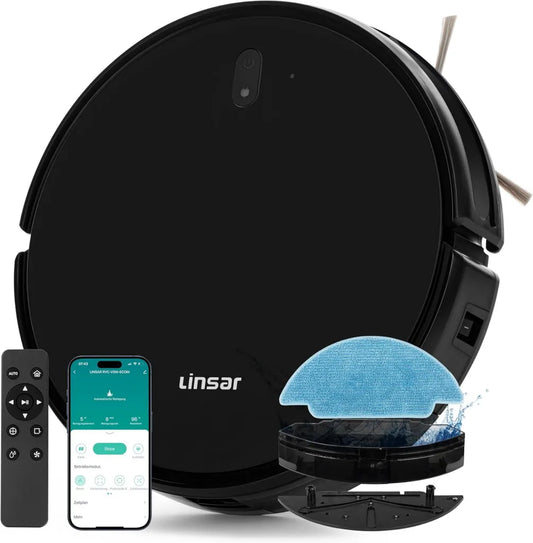 Linsar Saugroboter mit Wischfunktion und App-Steuerung, 120 Min Laufzeit, ideal für Teppiche, Tierhaare und Hartböden, inkl. Ladestation und Fernbedienung