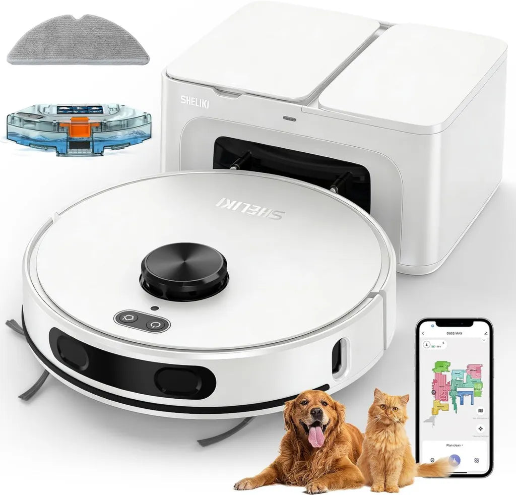 3-in-1 Saugroboter mit selbstentleerender Basis, 6000Pa Saugkraft, LiDAR-Navigation
